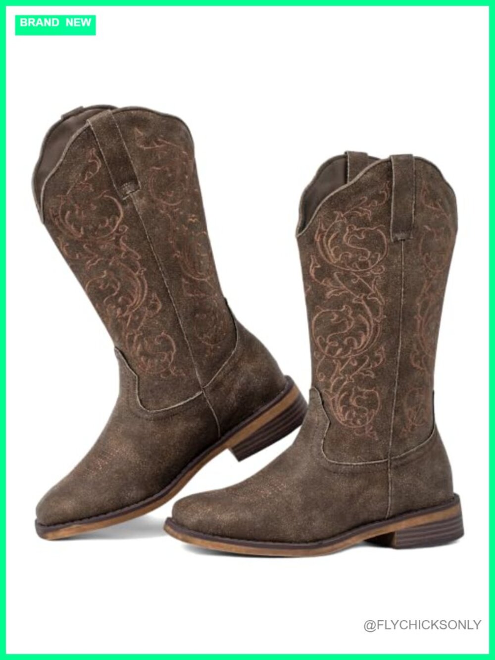 ShesSole Wide Calf Cowboy Boots Square Toe Faux Leather Floral